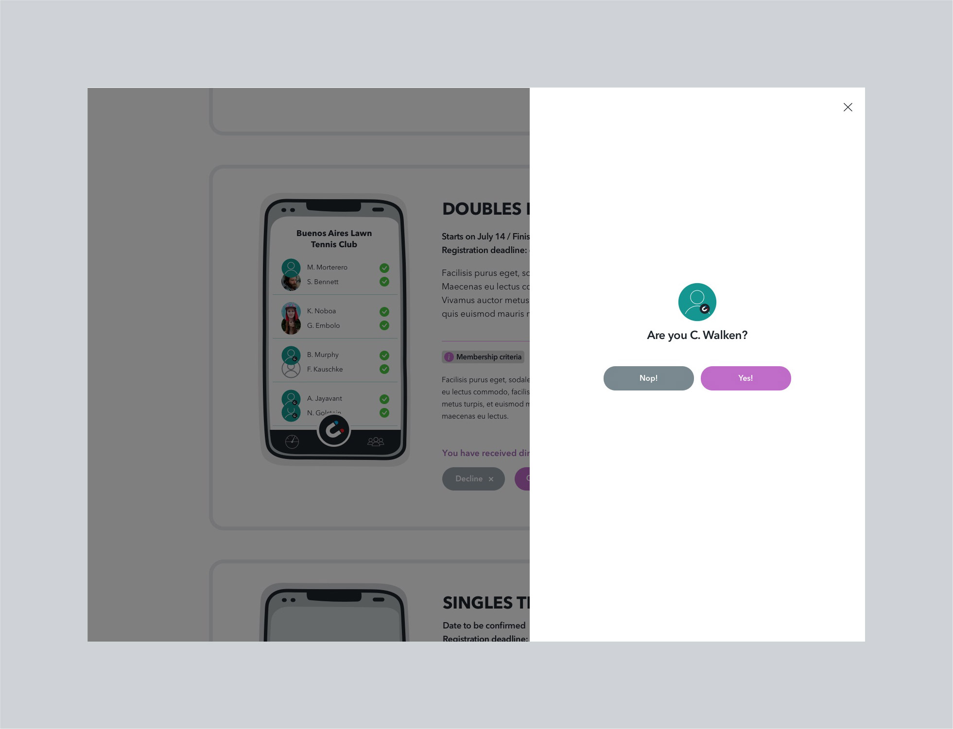 UI & UX de inscripción a torneos