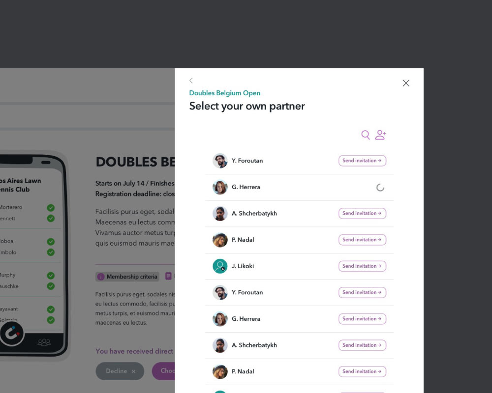 UI & UX de inscripción a torneos