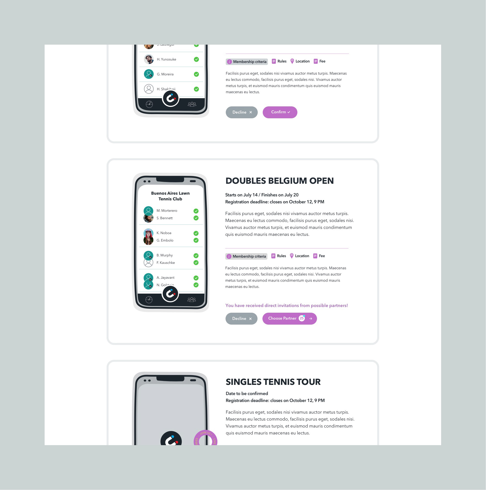 UI & UX de inscripción a torneos