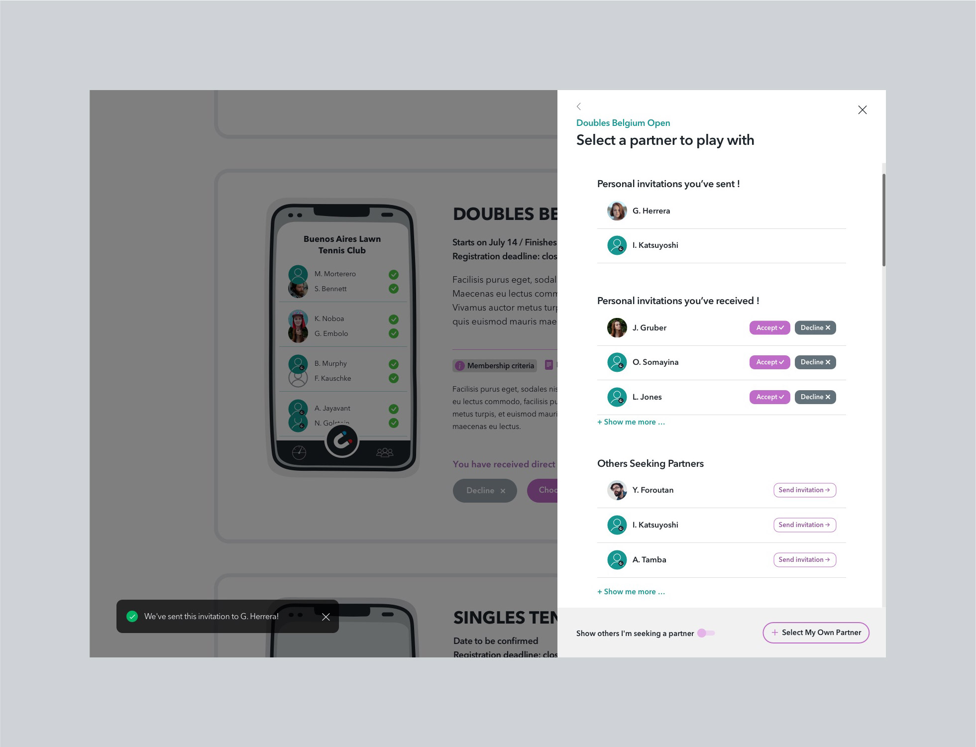 UI & UX de inscripción a torneos