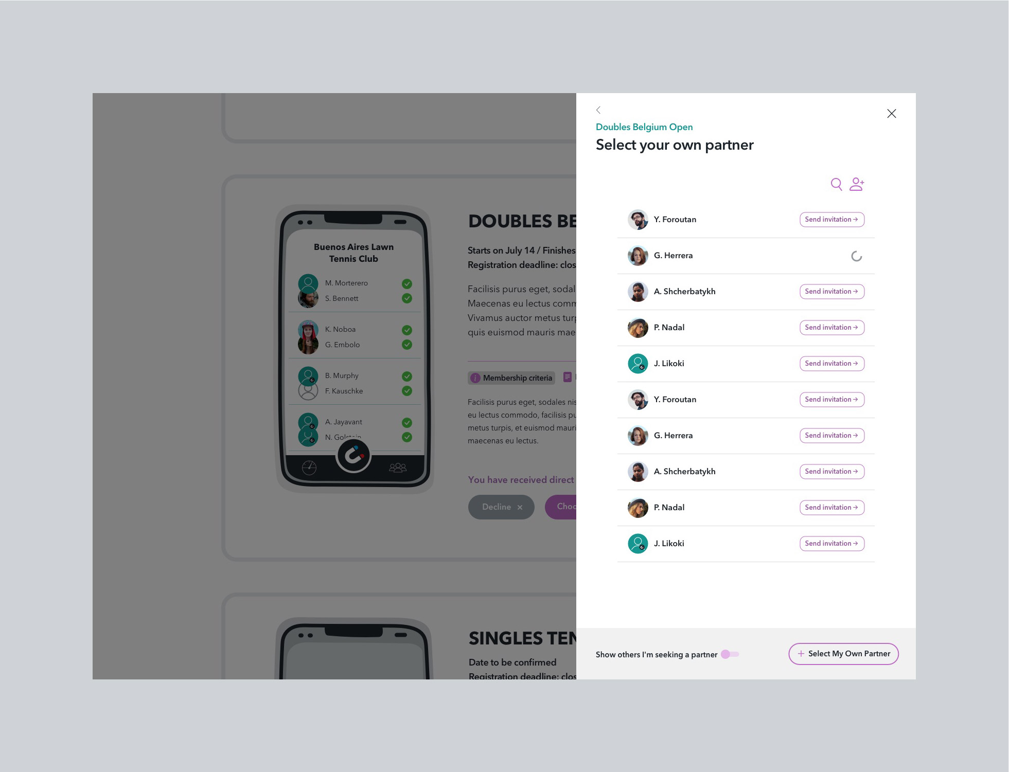 UI & UX de inscripción a torneos
